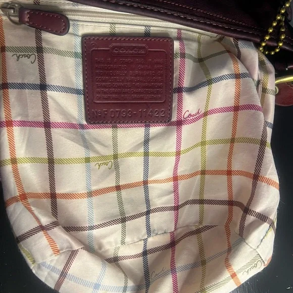 COACH REHAB Bleecker Burgundy Tattersall Leather Crossbody Bag - Picture 6 of 12